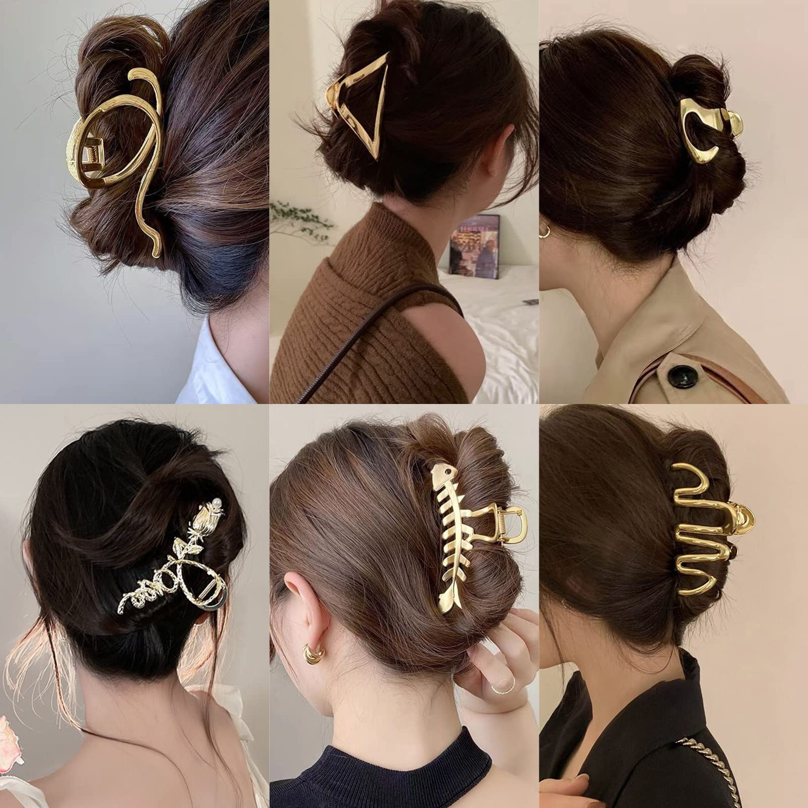 MHDGG clips metálicos grandes dorados para cabello grueso y liso.