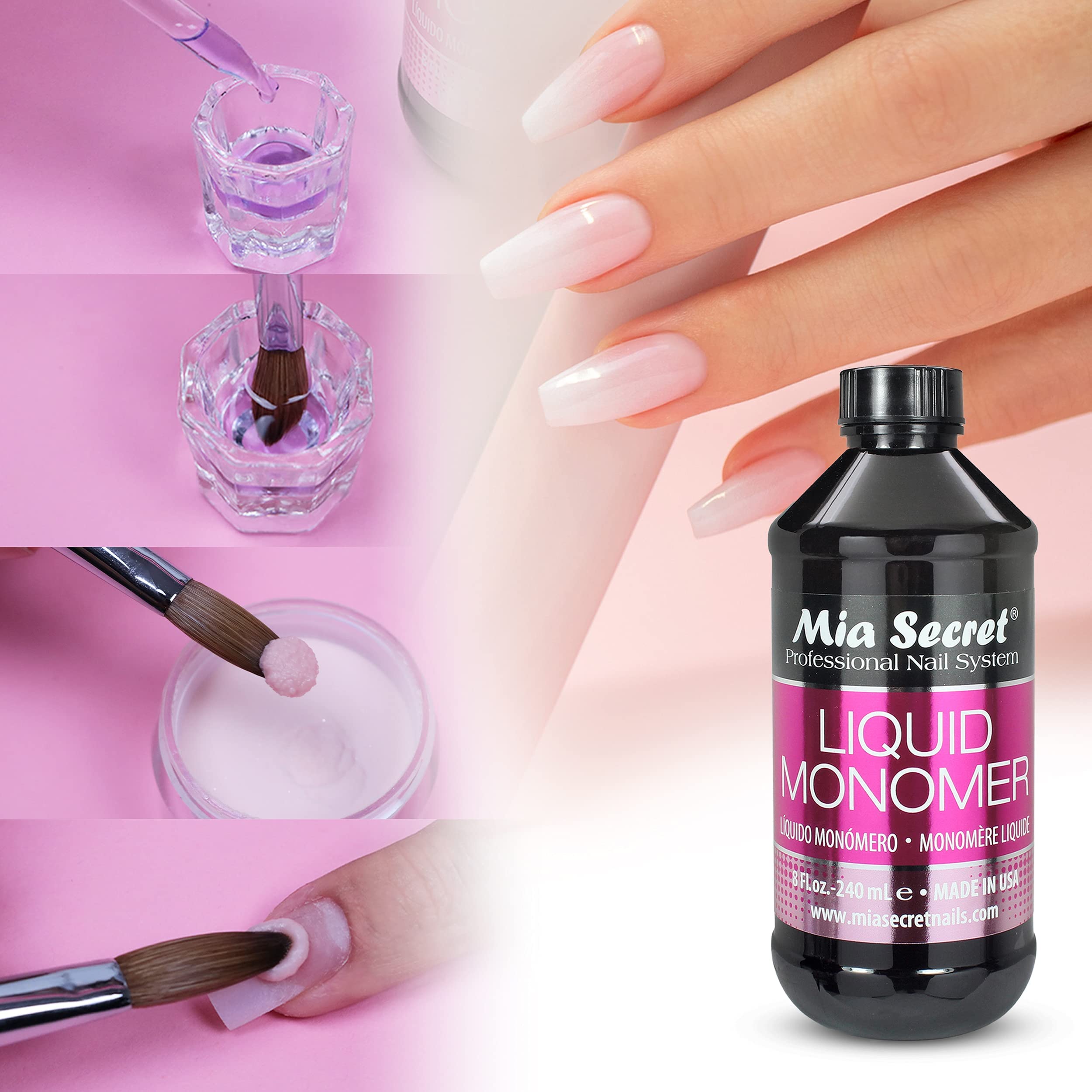 Mia Secret alta flexibilidad, resultados duraderos en uñas acrílicas.