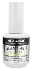 Mia Secret Glass Finish: gel UV-LED en bote 15 ml, acabado claro y duradero.