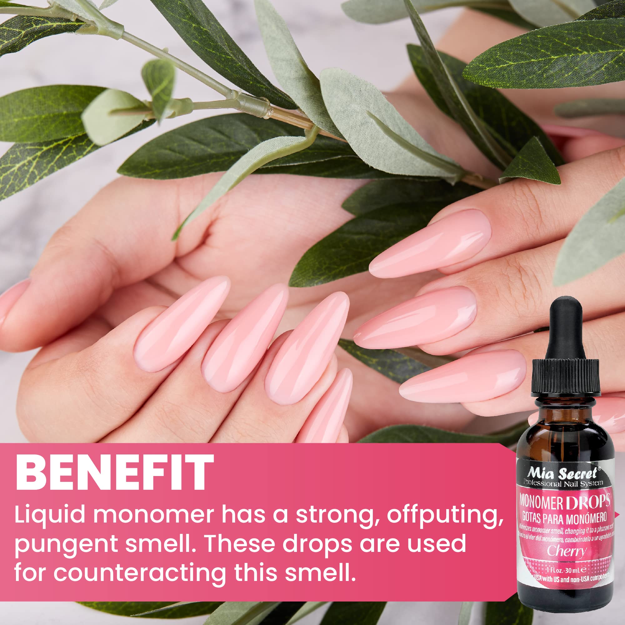 Mia Secret Gotas Monomero Cereza: aplicación en uñas con aroma agradable