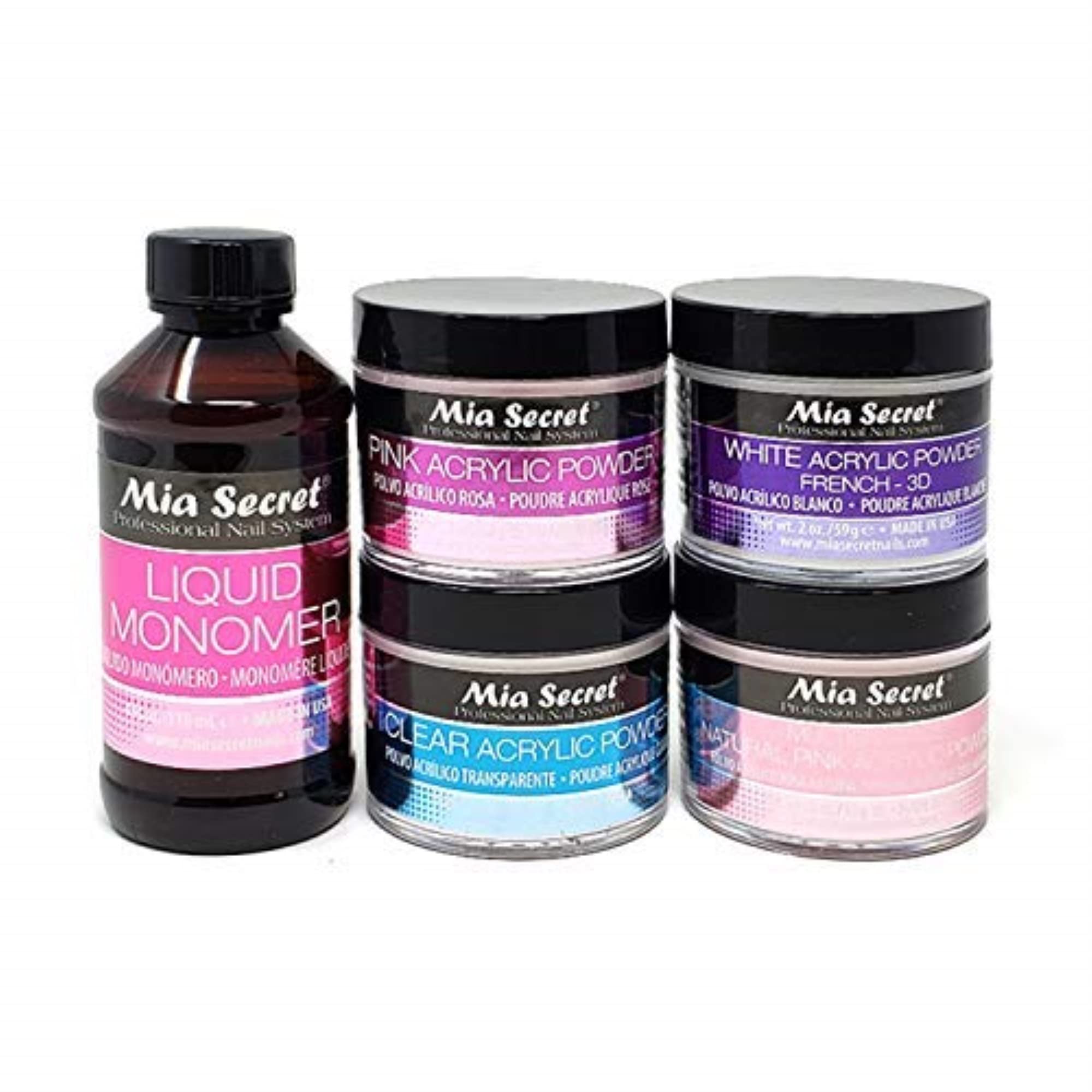 Mia Secret líquido monómero 4 oz, muestra flexibilidad y adhesión para uñas acrílicas.