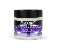 Mia Secret polvo acrílico blanco 1oz en botella, base para uñas con adhesión duradera.