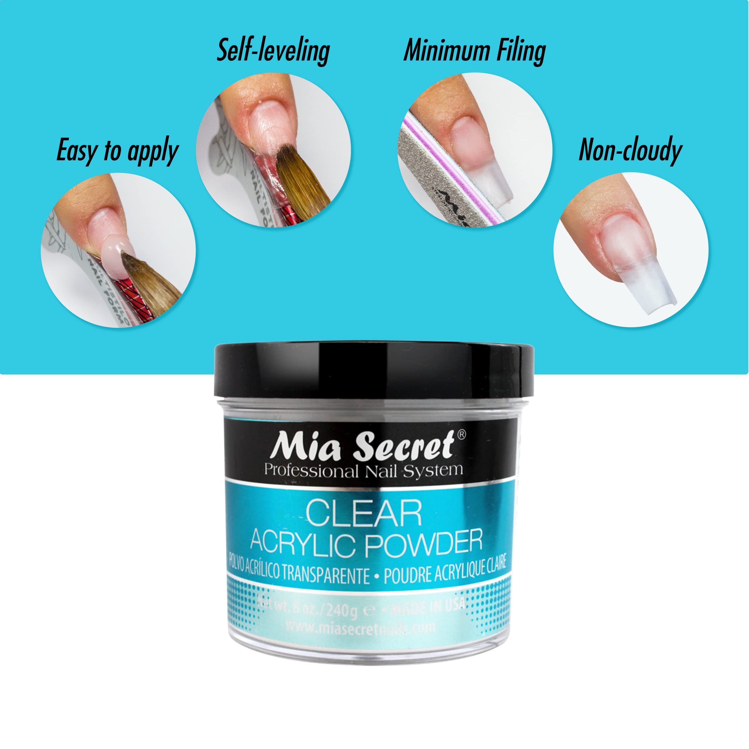 Mia Secret polvo acrílico claro, rendimiento estable en bajas temperaturas