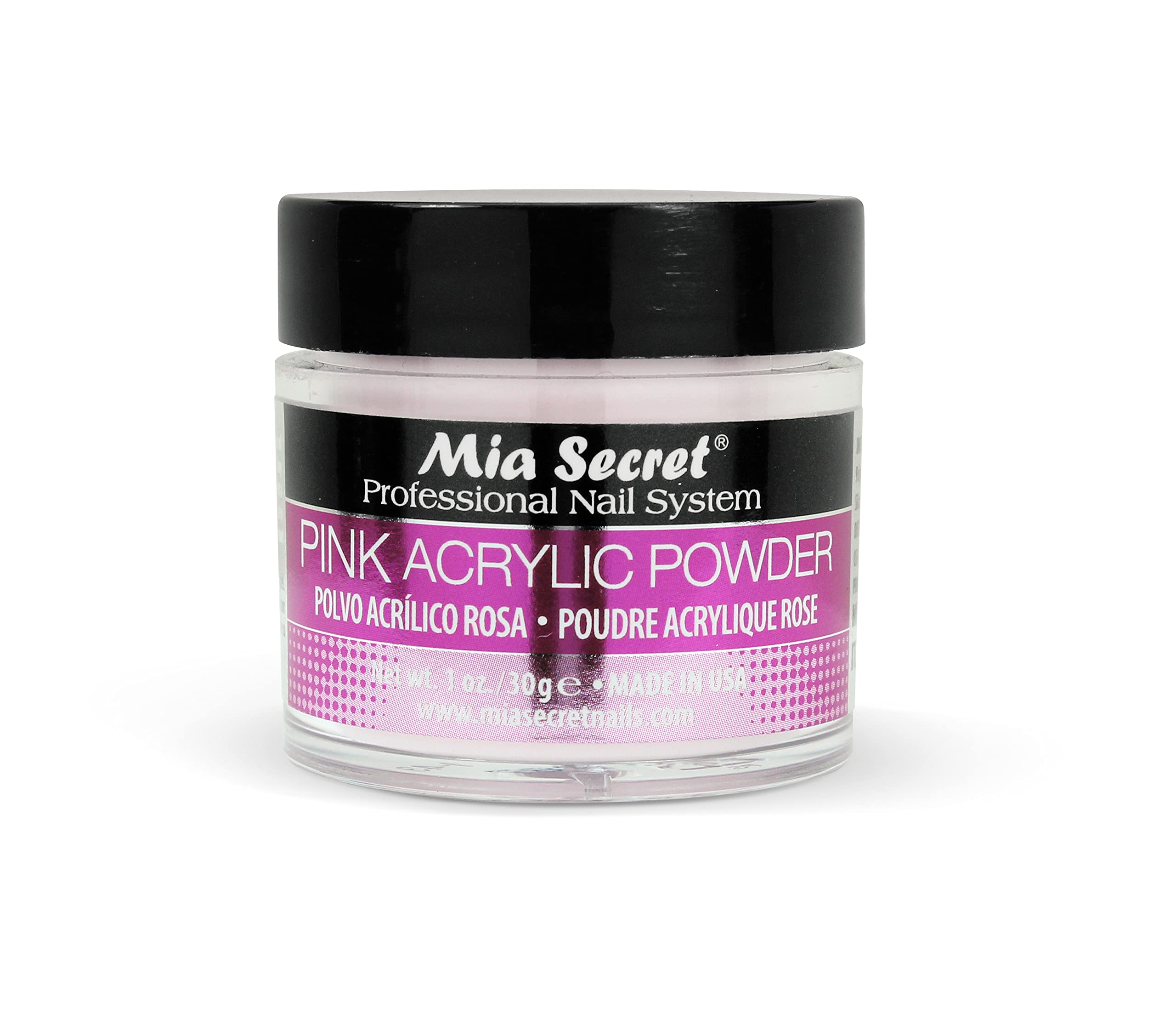 Mia Secret polvo acrílico rosa 1oz: acabado suave y uniforme para uñas.