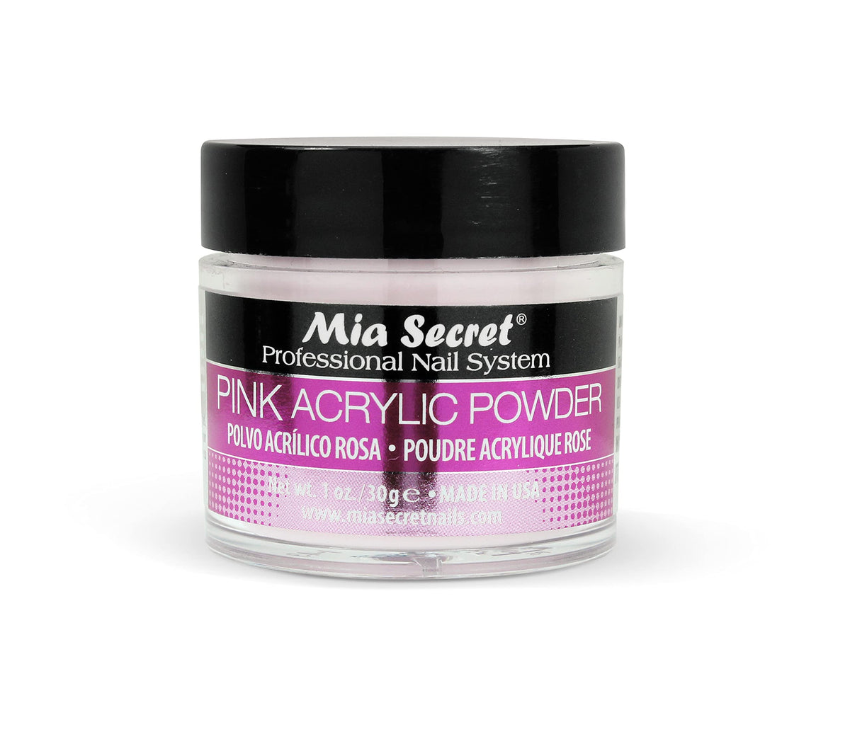 Mia Secret polvo acrílico rosa 1oz: acabado suave y uniforme para uñas.