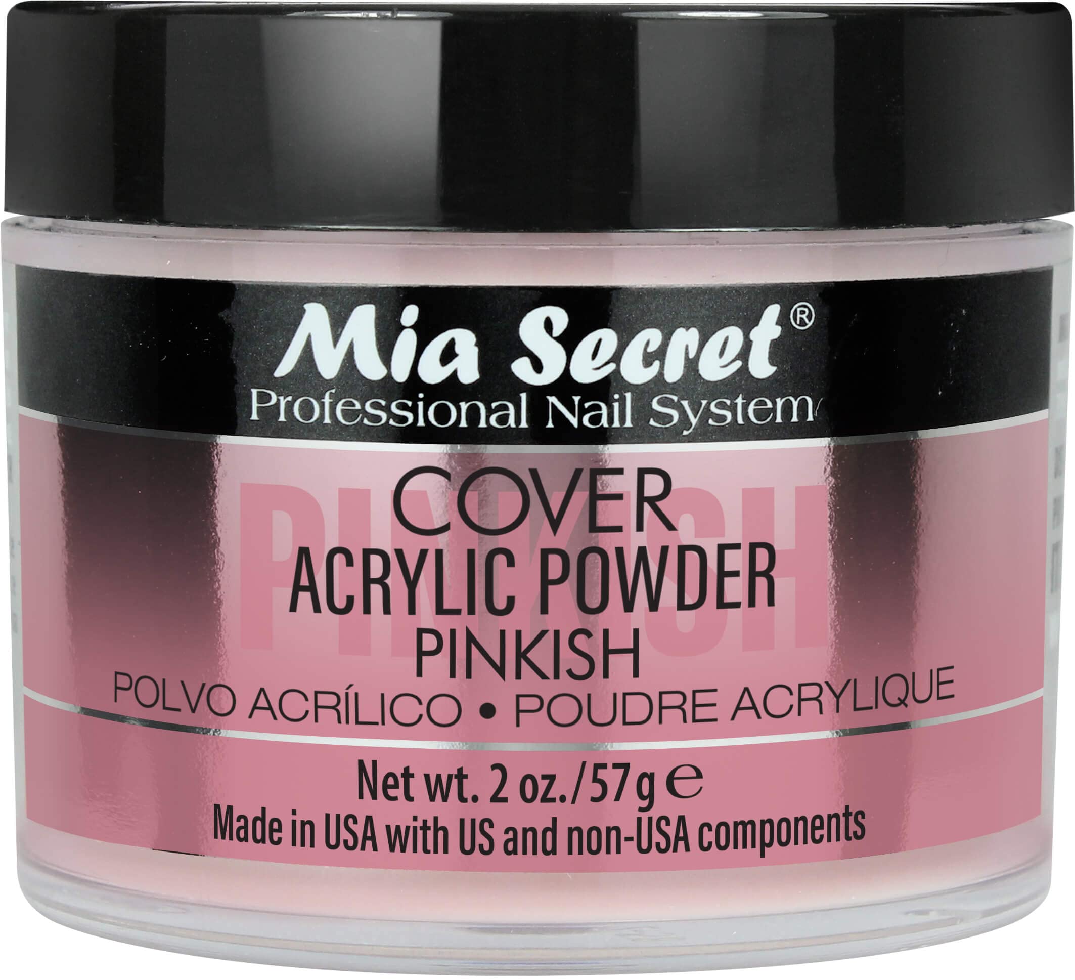Mia Secret polvo acrílico rosado de cobertura para acabado natural.