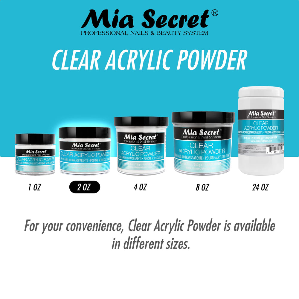 Mia Secret polvo acrílico transparente 2oz acabado translúcido estable para encapsulado
