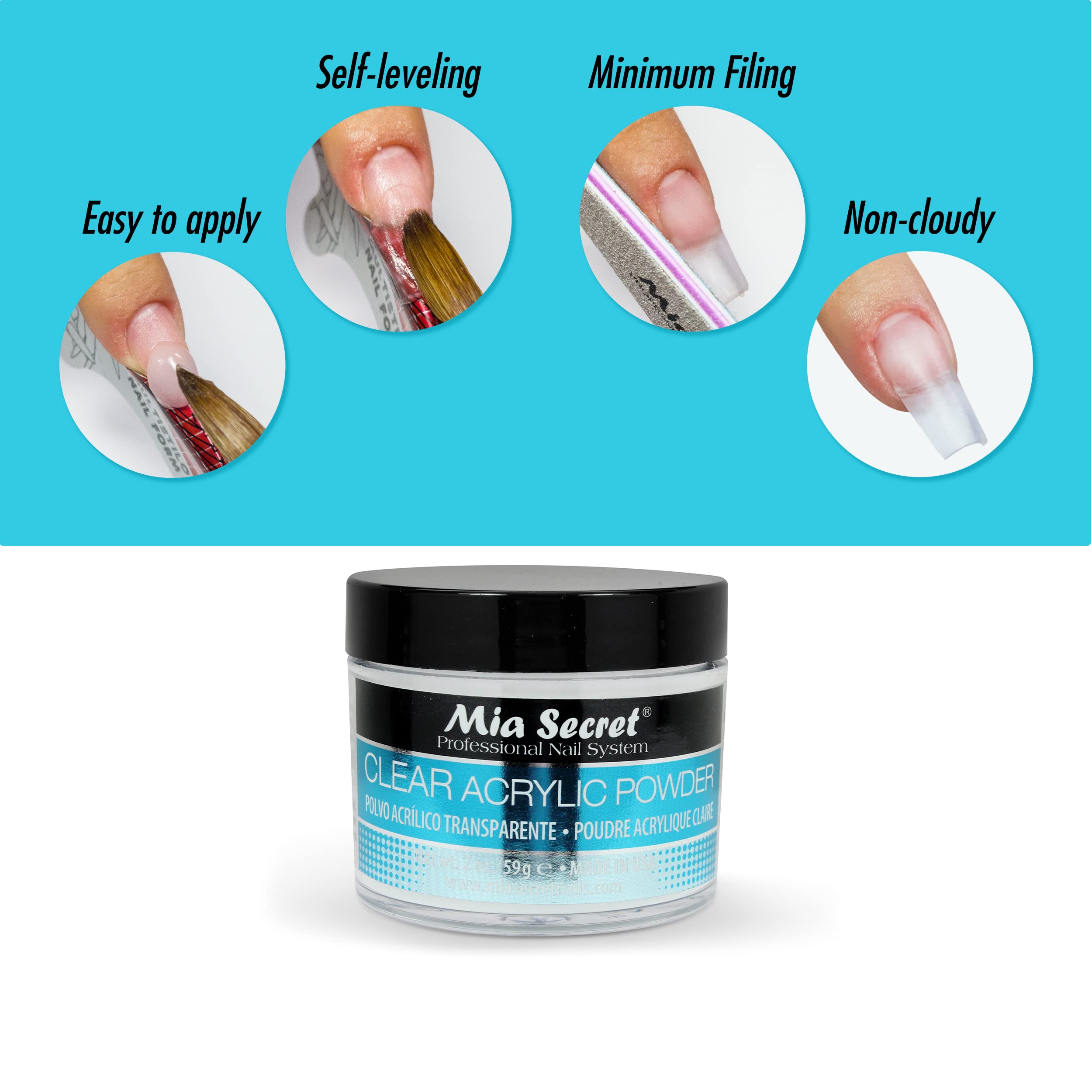 Mia Secret polvo acrílico transparente 2oz funciona bien a bajas temperaturas