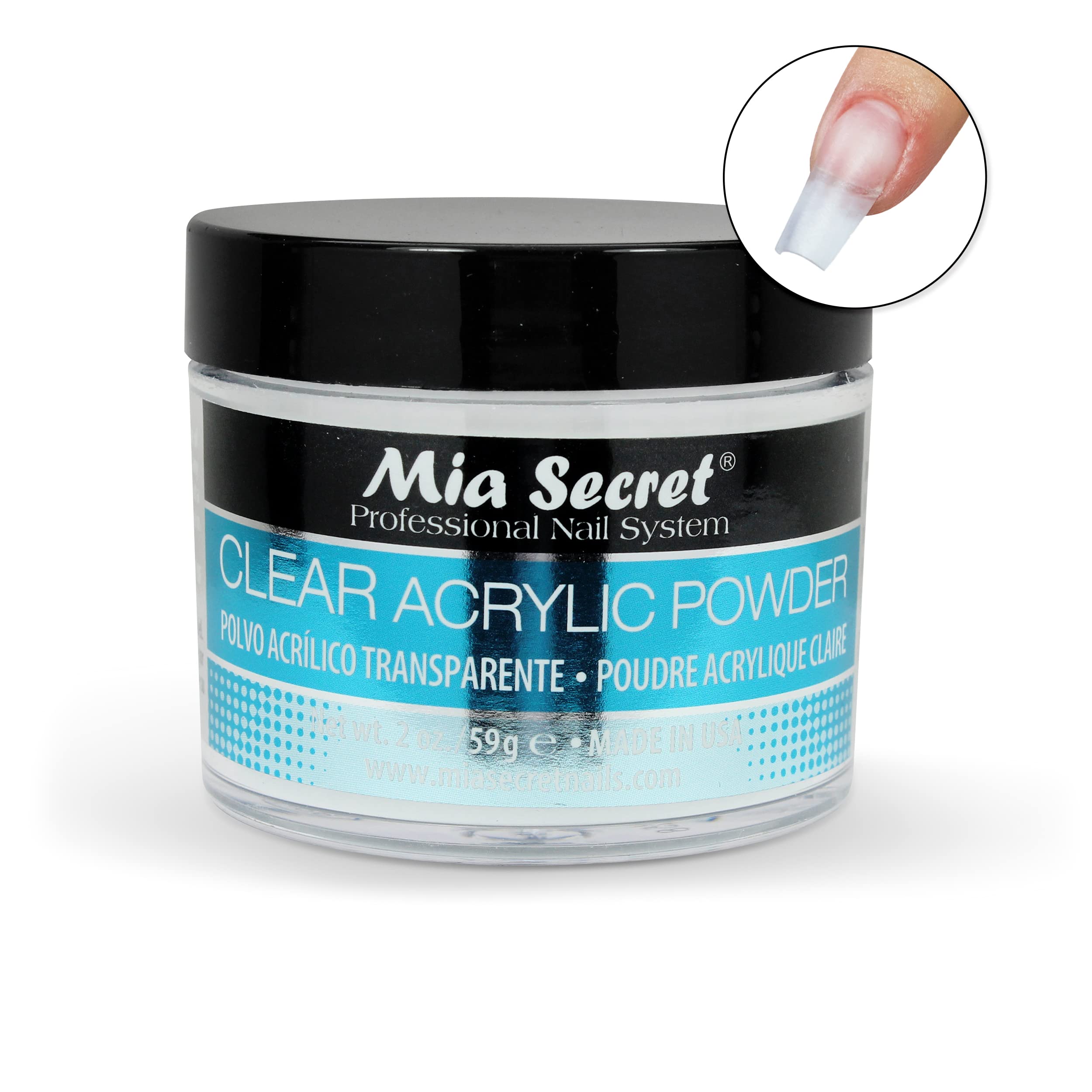 Mia Secret polvo acrílico transparente 2oz con consistencia ideal para uso suave