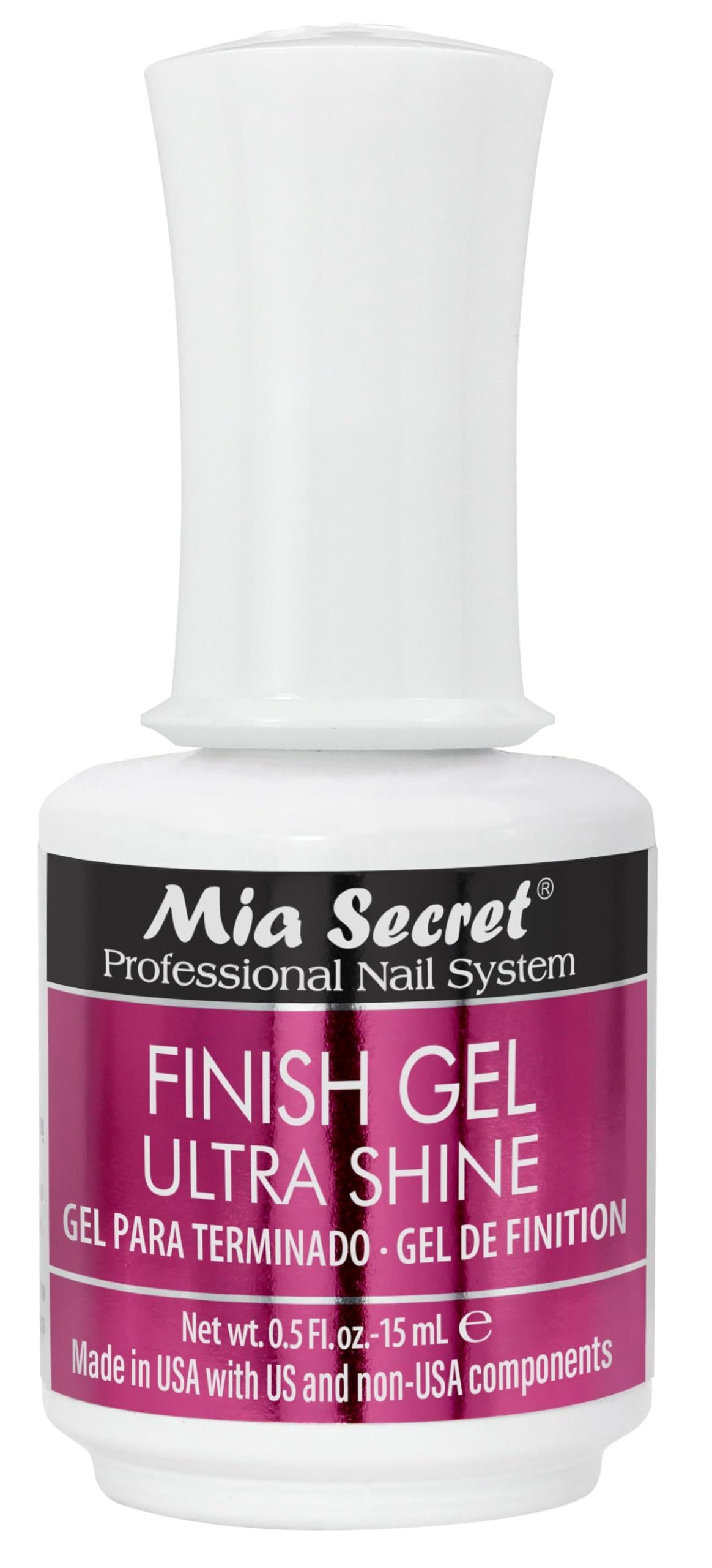 Mia Secret UV Finish Top Coat bottle showing clear, high-gloss shine.