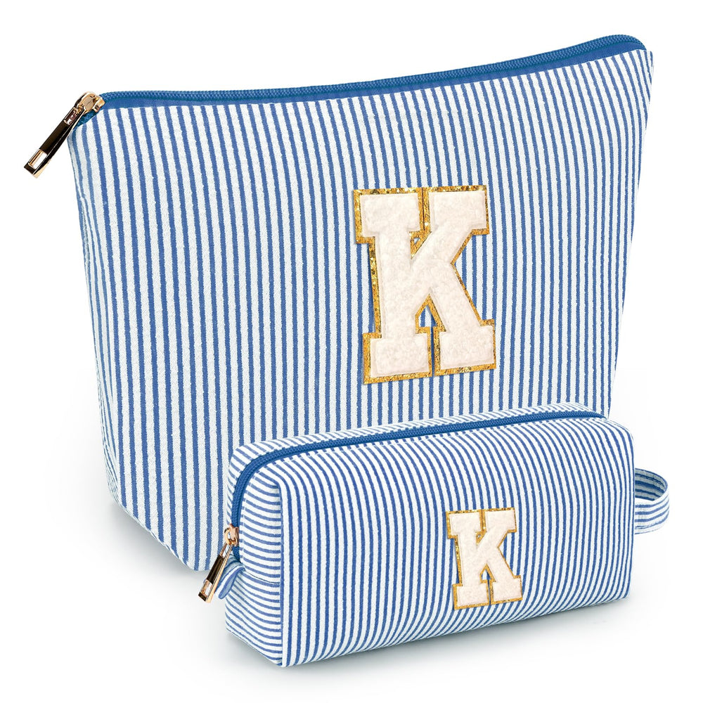 Mibasies bolsa de maquillaje inicial dos piezas azul, ideal para viajar ligero y organizado.