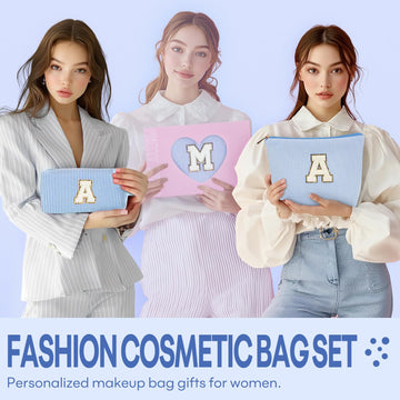 Bolsa mibasies de maquillaje iniciales azul E, tamaño pequeño para bolsito.