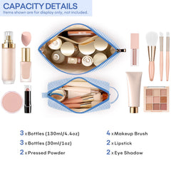 Bolsa mibasies con diseño de iniciales, azul, ideal para ordenar cosméticos.