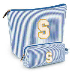 Mibasies dos bolsos de maquillaje azul, ideal para viajar y organizar cosméticos.