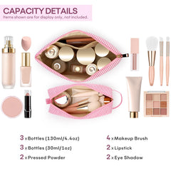 Estuche de viaje compacto de mibasies facilita guardar cremas y labiales en una bolsa.