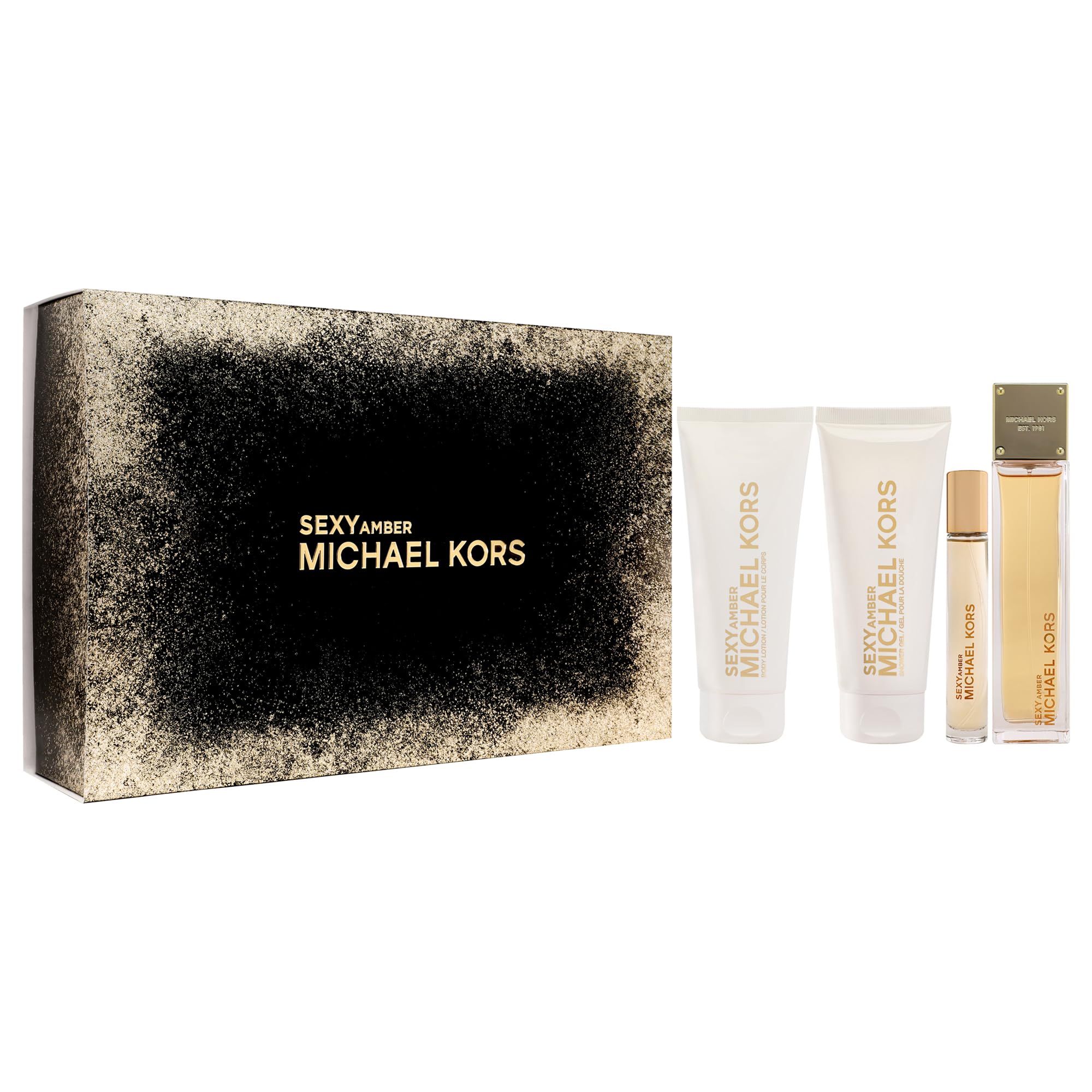 Crema corporal de Michael Kors Sexy Amber suaviza la piel con aroma.