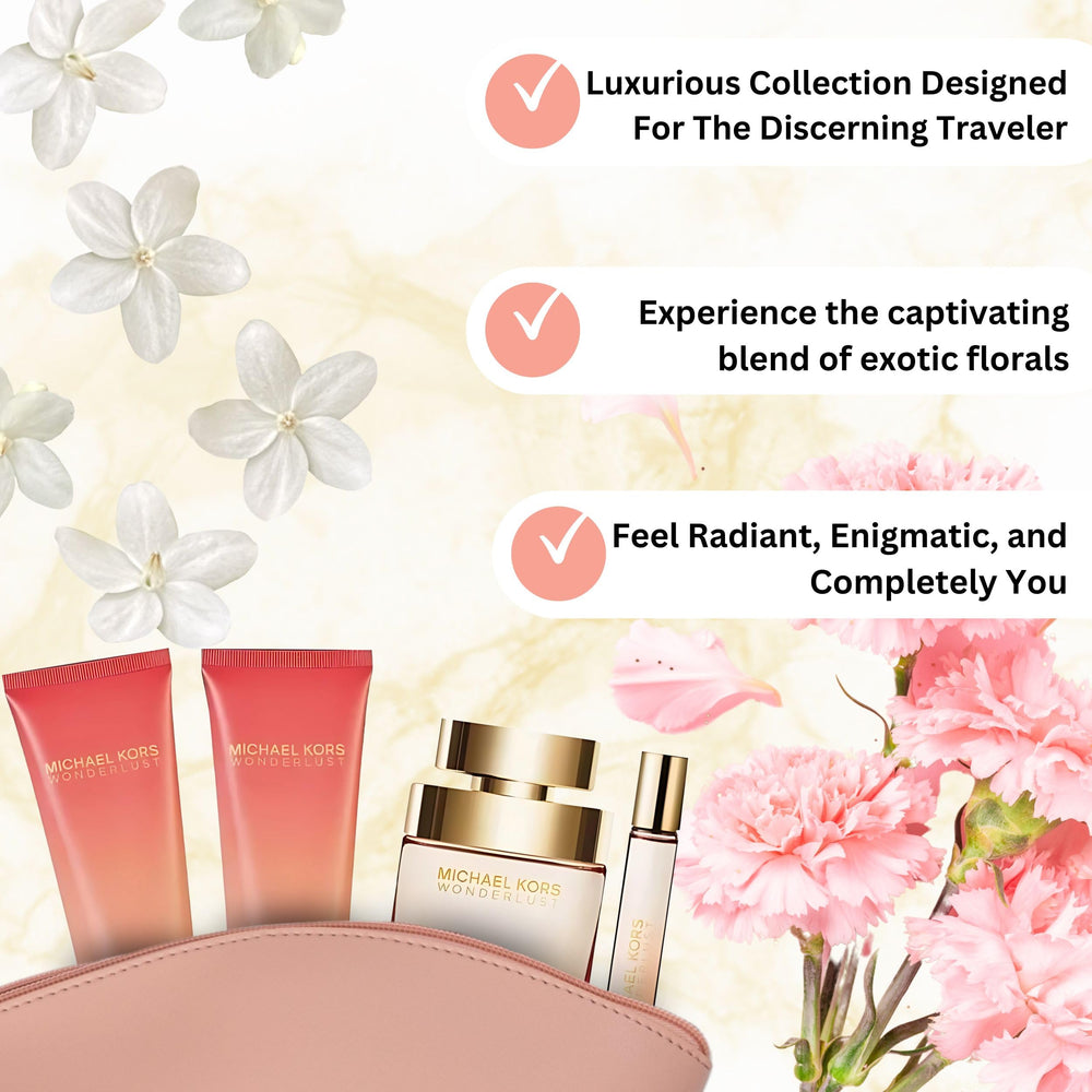 Product display image featuring Wonderlust gift set on a luxurious shelf