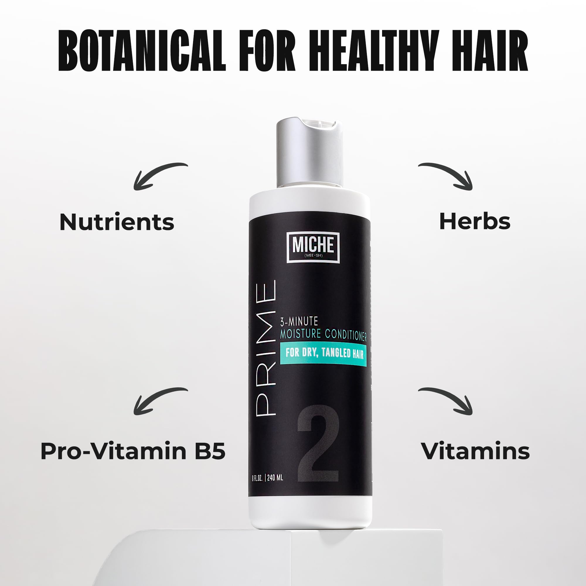 Miche Beauty Prime 3 Minutos: frasco con Pro‑Vitamina B5 para nutrición profunda.