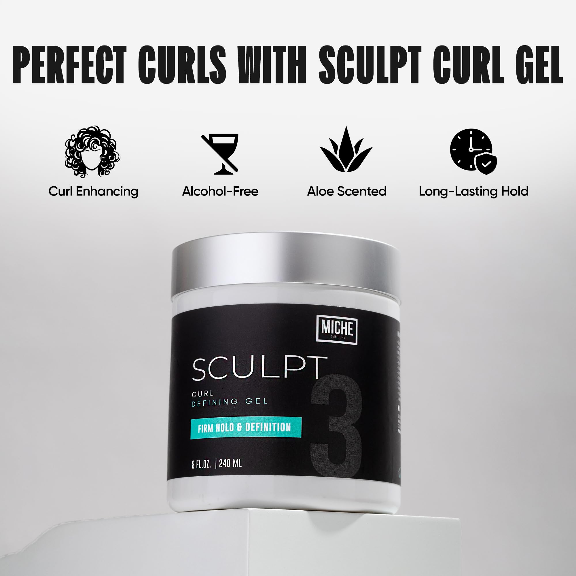Miche Beauty Sculpt Curl Defining Gel: ingredientes aloe vera y bambú para nutrición suave.