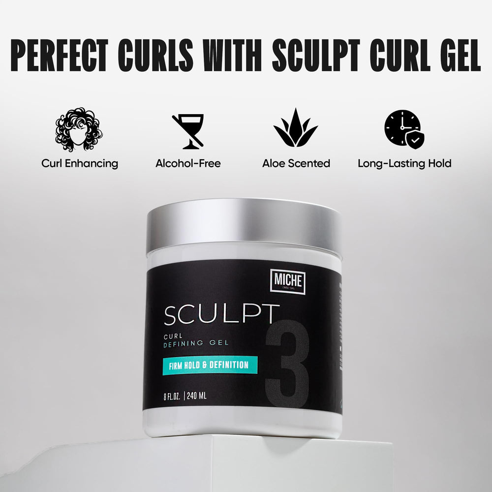 Miche Beauty Sculpt Curl Defining Gel: ingredientes aloe vera y bambú para nutrición suave.