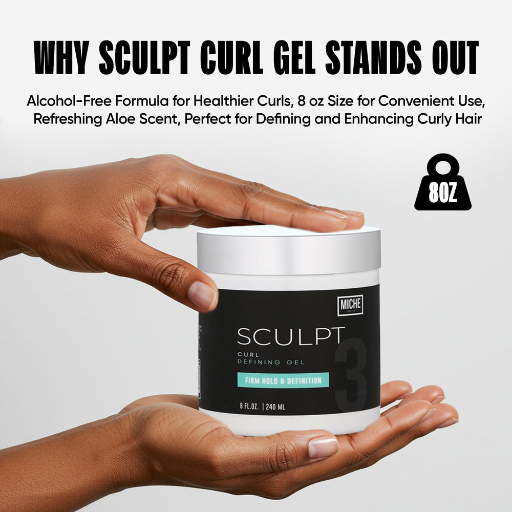 Textura media del gel Miche Beauty Sculpt Curl para rizos definidos sin apelmazar.
