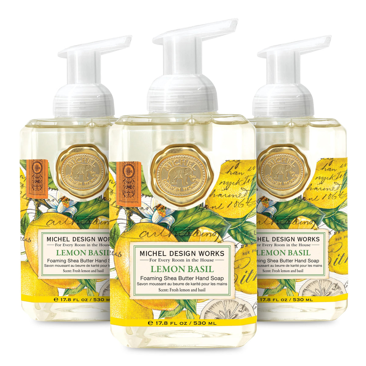 Michel Design Works jabon espumoso limon-albahaca, botella decorativa para cocina