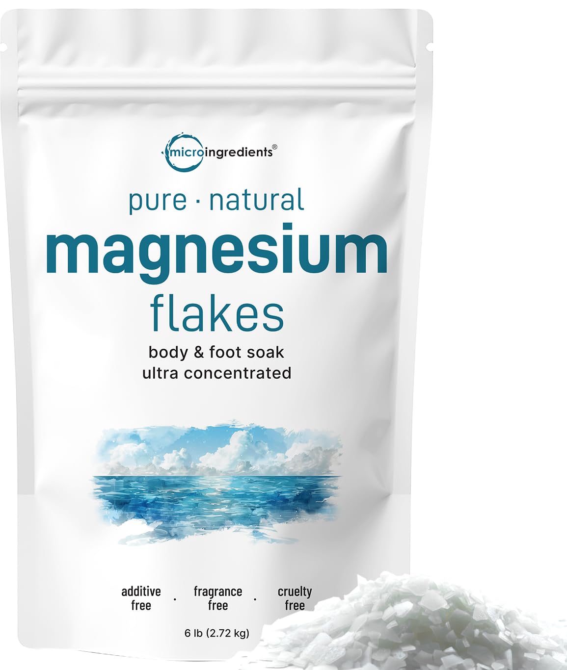 Micro Ingredients: escamas de magnesio en bolsa de 6 libras para baños relajantes