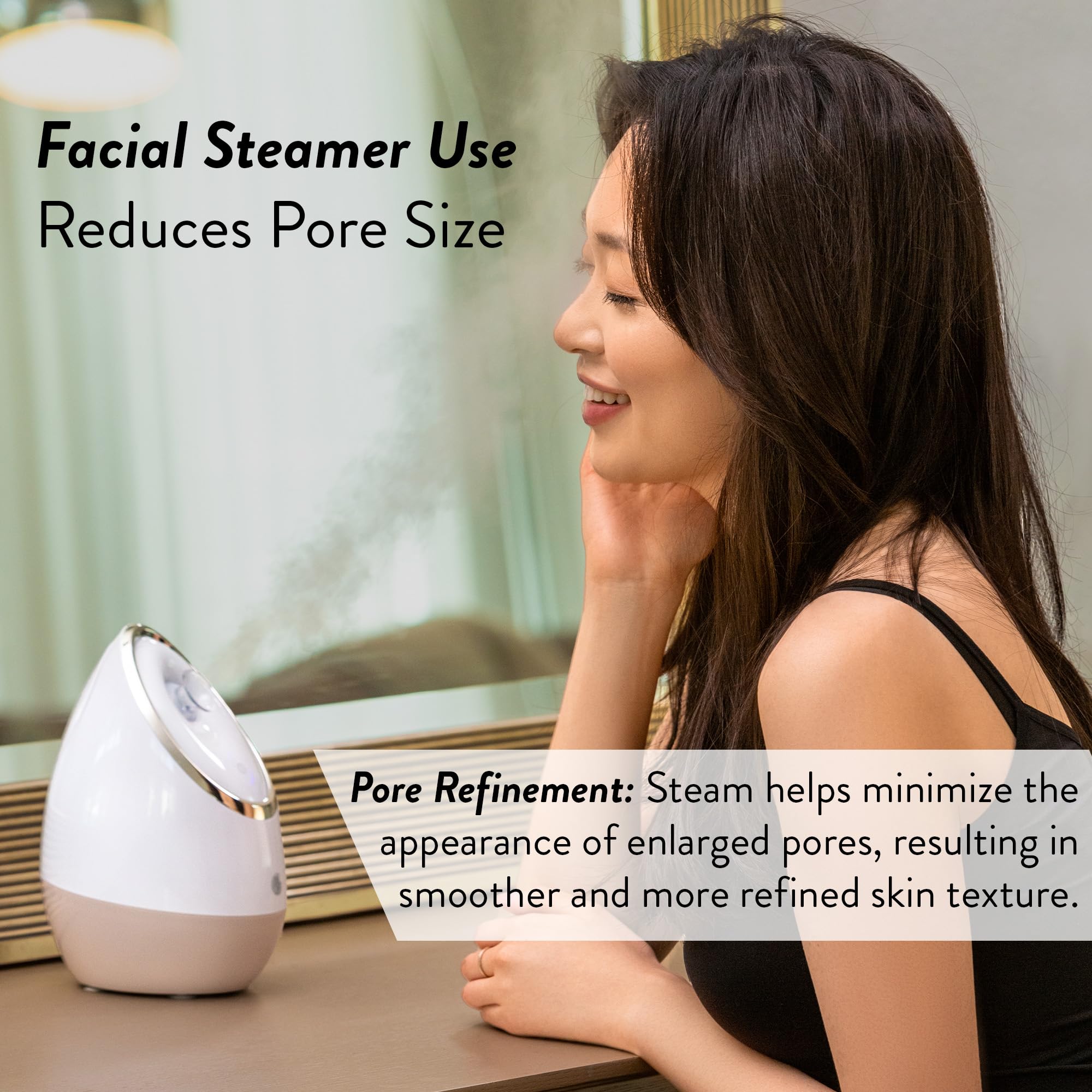 Poros más pequeños tras tratamiento con vapor facial de Microderm GLO.