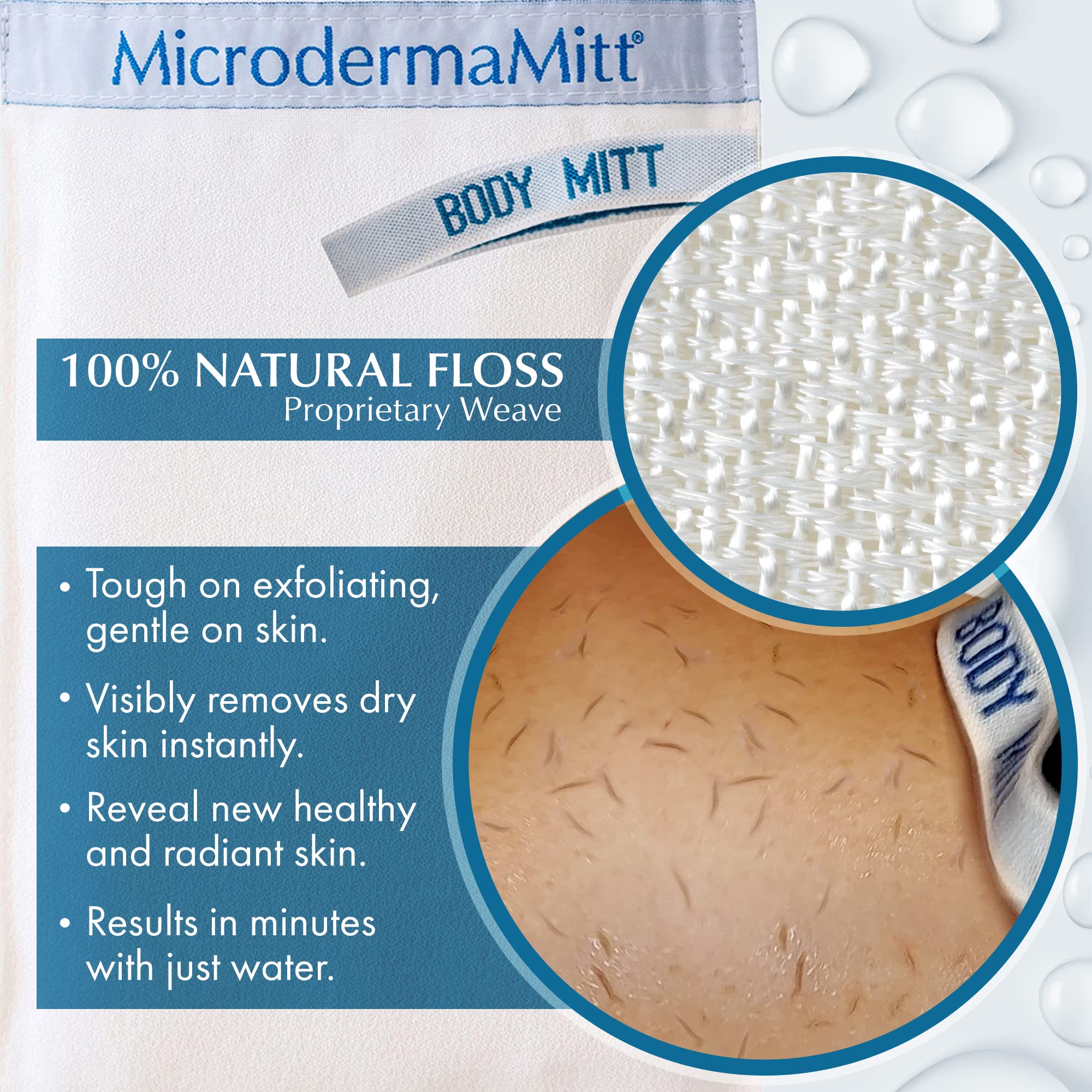 MicrodermaMitt: mano aplicando exfoliante en la ducha para limpieza suave