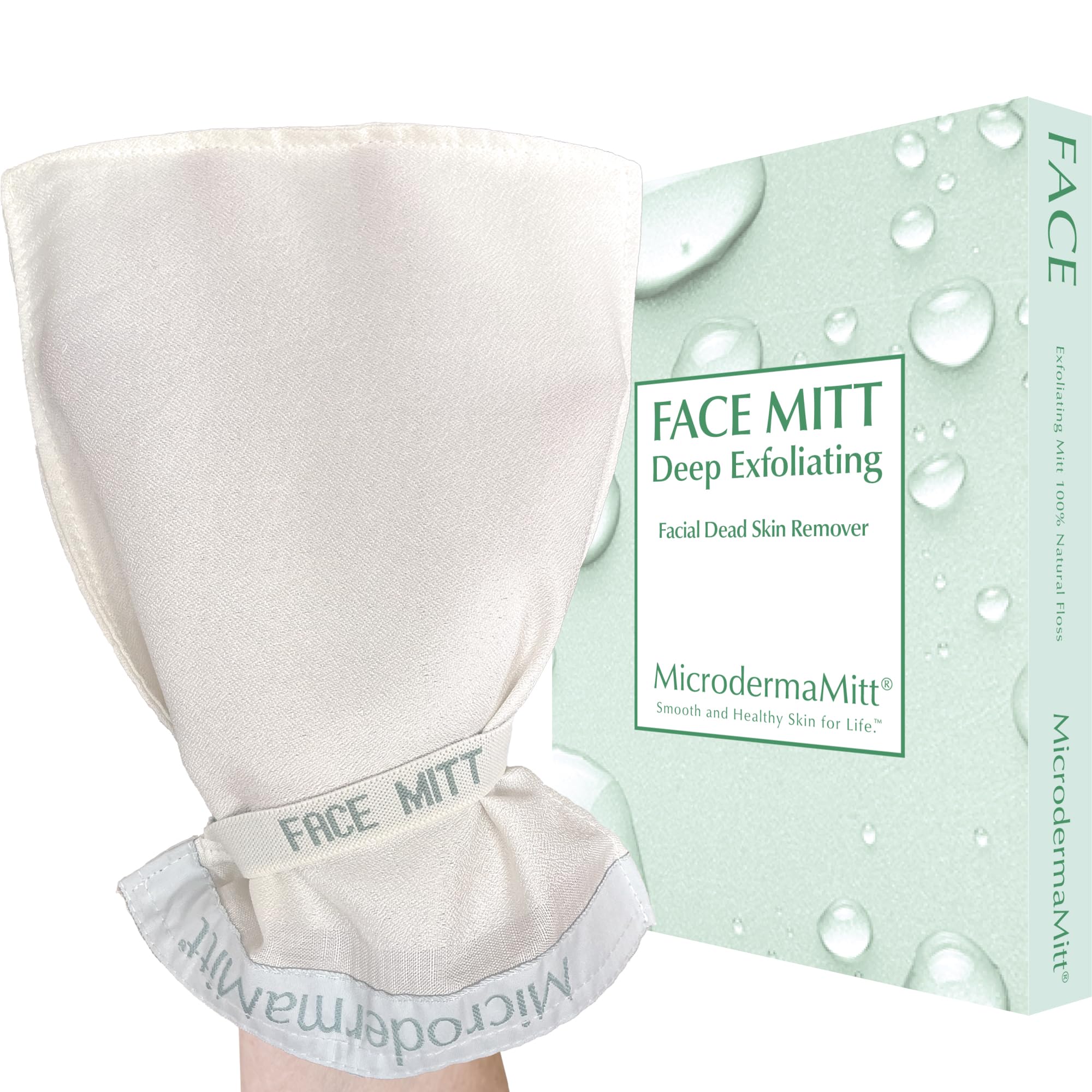 MicrodermaMitt exfoliación facial profunda para una piel más suave y luminosa tras la ducha.