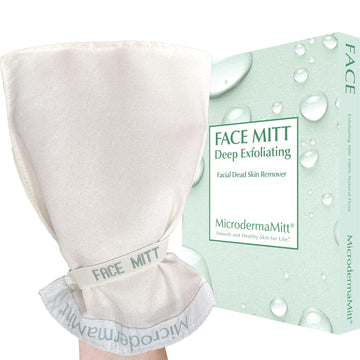 MicrodermaMitt exfoliación facial profunda para una piel más suave y luminosa tras la ducha.