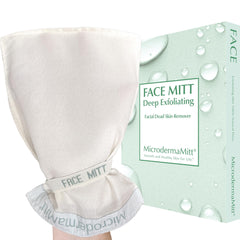 MicrodermaMitt exfoliación facial profunda para una piel más suave y luminosa tras la ducha.