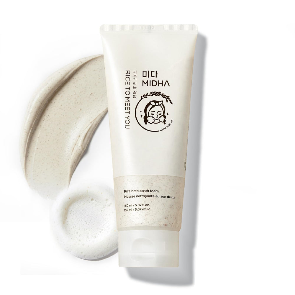 MIDHA Salvado de arroz, espuma cremosa para limpieza facial suave y eficiente