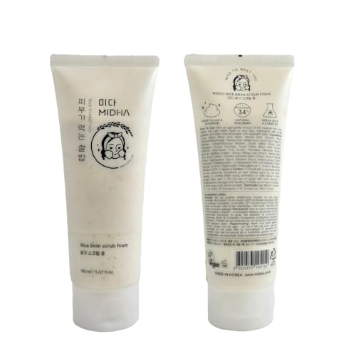 MIDHA Salvado de arroz, exfoliante de grano fino para poros limpios