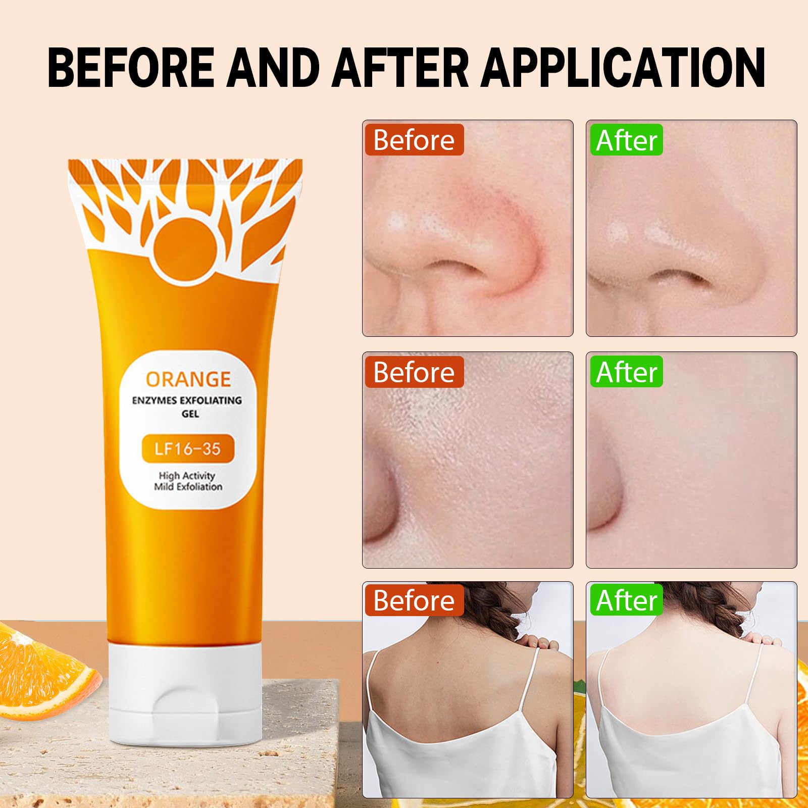Miehoous exfoliante naranja limpia poros y elimina impurezas visibles.