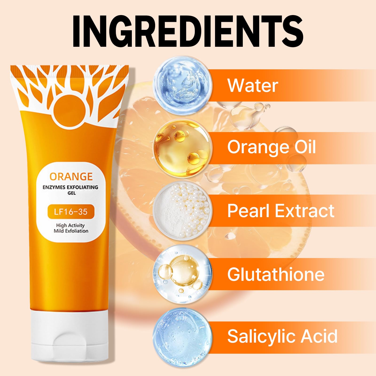 Miehoous gel exfoliante naranja facilita una rutina fácil de cuidado diario.