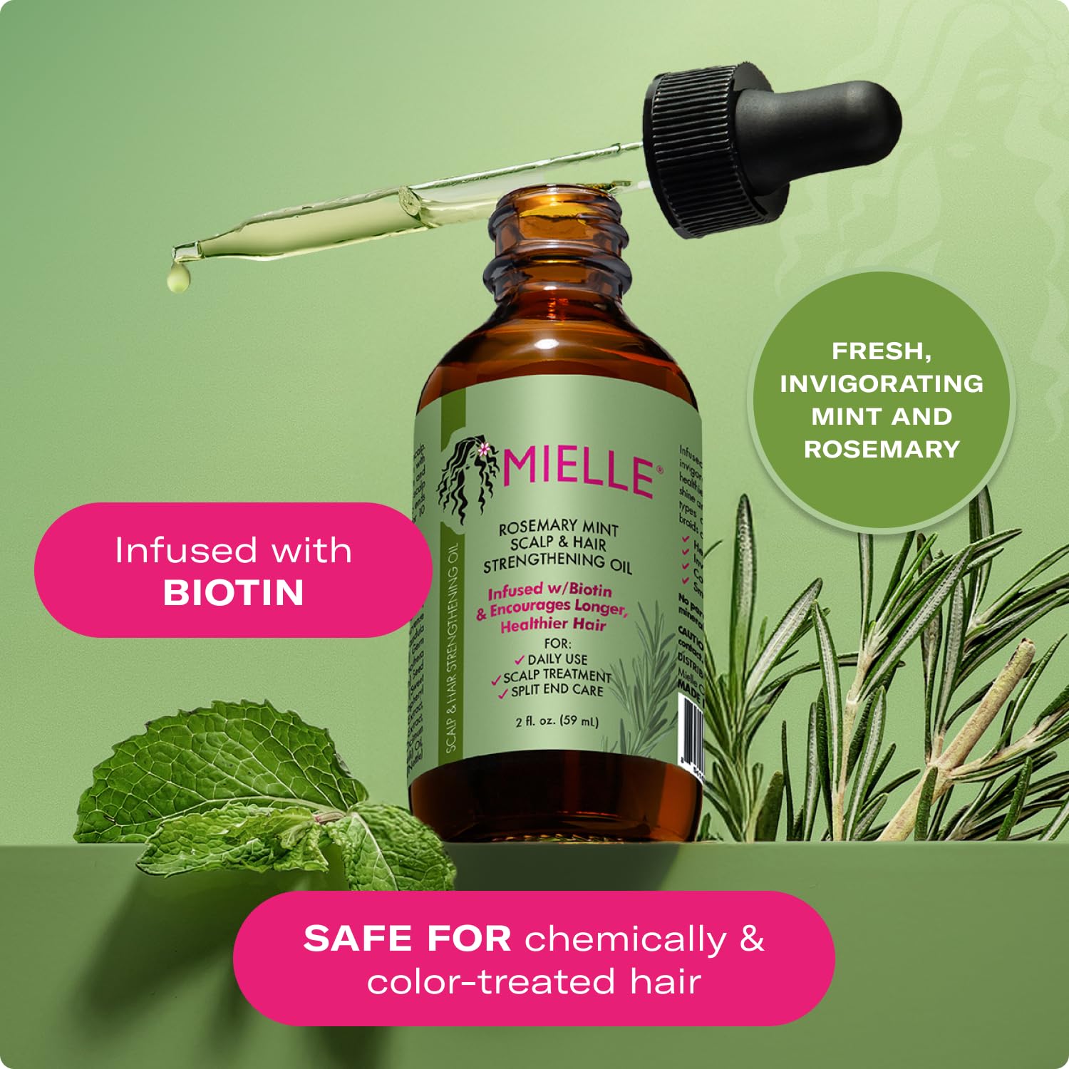 Aceite para puntas abiertas con Mielle Rosemary & Mint para cuidado de puntas.