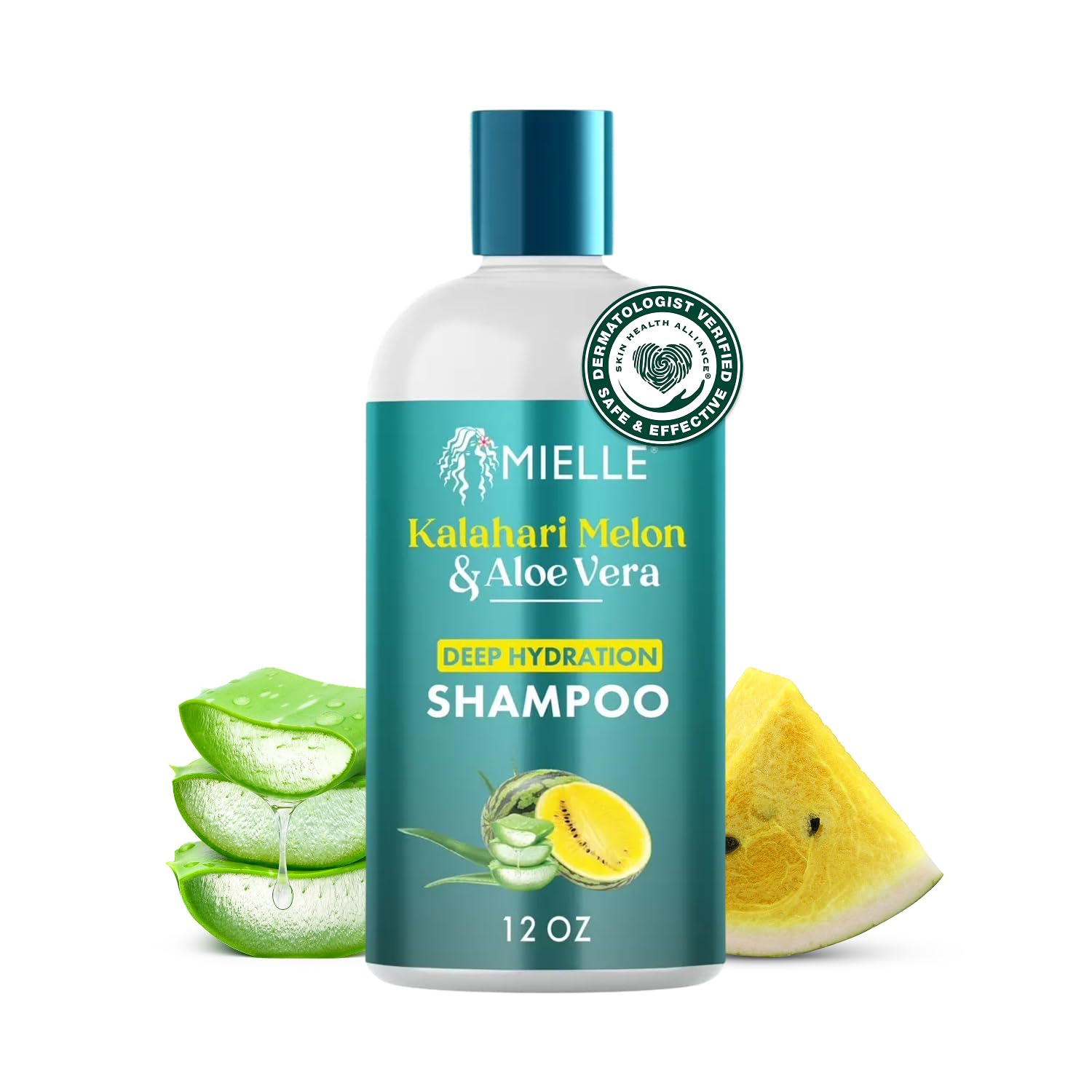 Mielle Organics Champú Kalahari Melon & Aloe, botella para un lavado suave sin sulfatos.