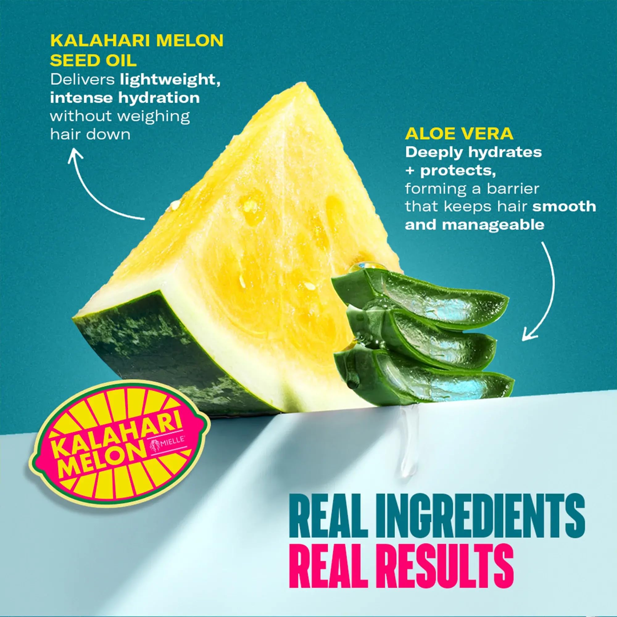 Mielle Organics Champú Kalahari Melon & Aloe espumoso, textura cremosa para rizos.