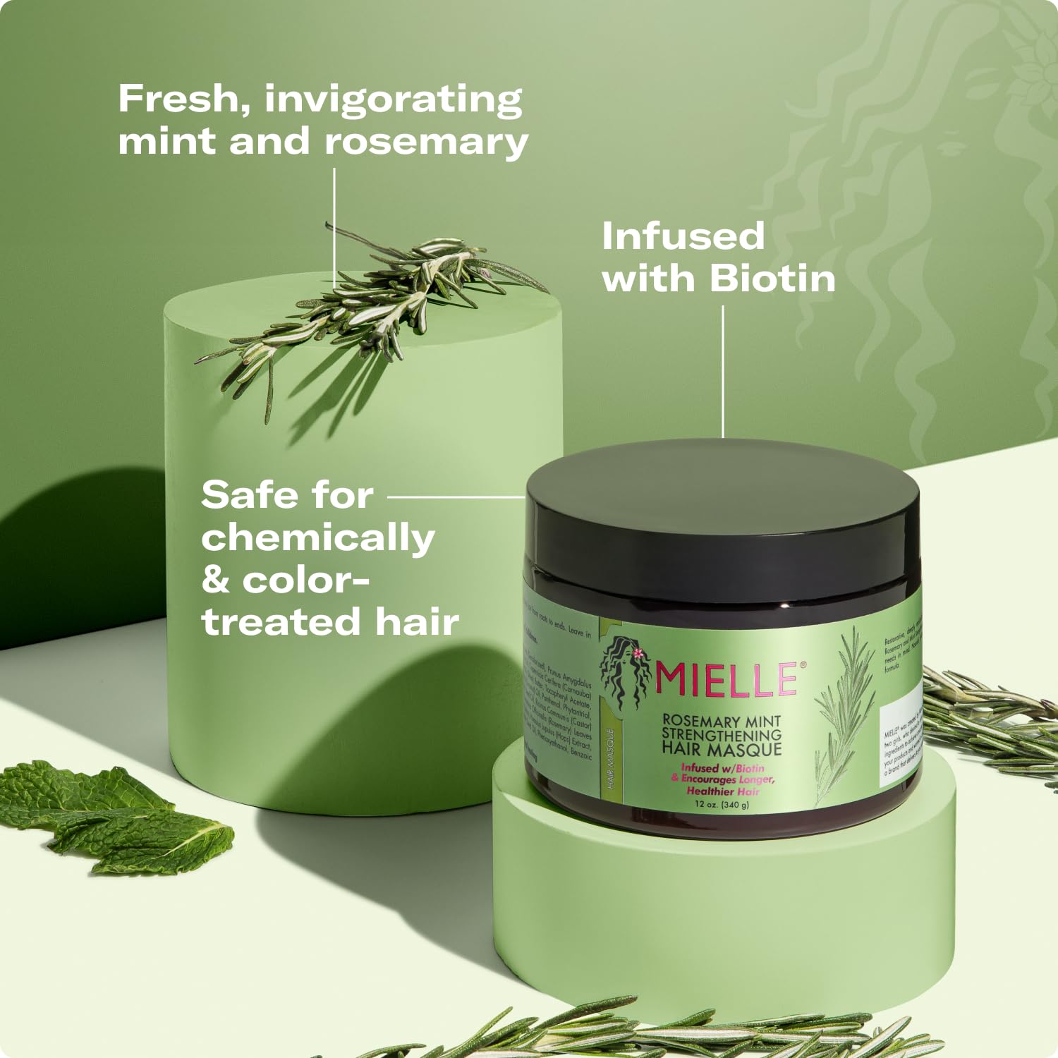 Mascarilla Mielle Romero-Menta con miel y aceite de coco para nutricion.