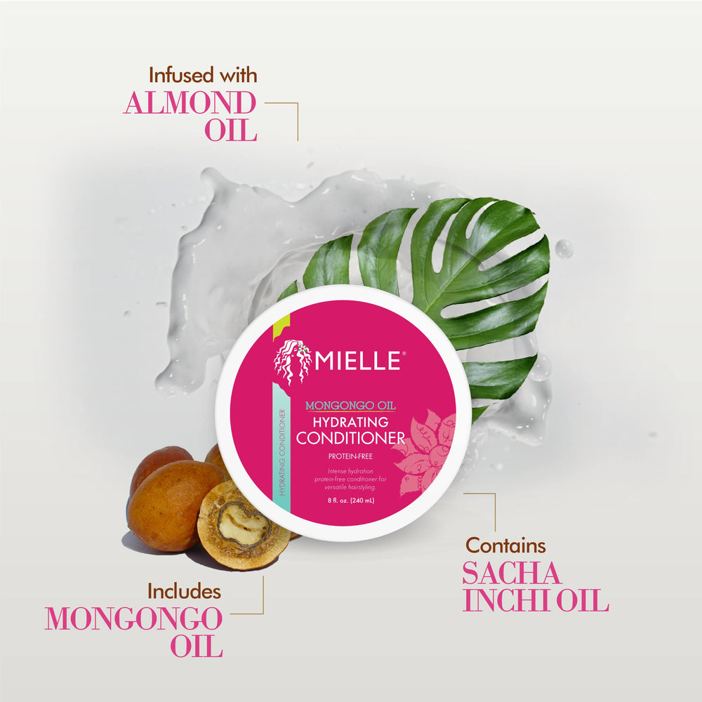 Aceite de almendra en acondicionador Mongongo de Mielle para mayor suavidad.