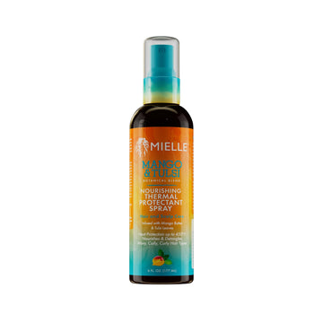Protector térmico de Mielle Organics en botella para cabello suave y protegido al peinado.