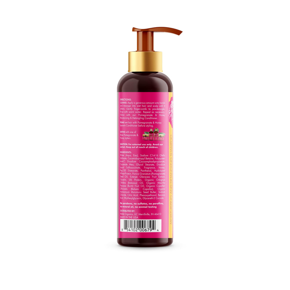 Mielle Organics Champú Granada Miel, reduce enredos para peinados más fáciles.