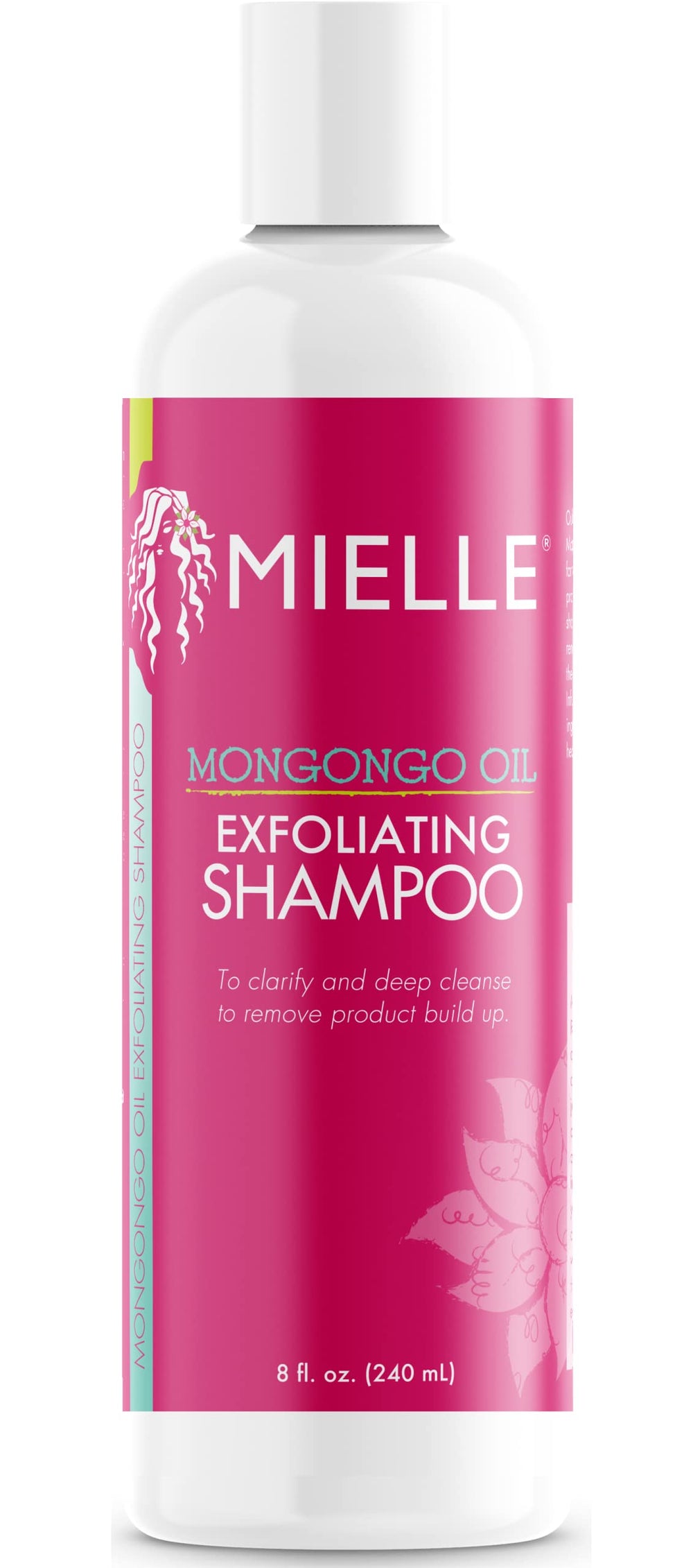 Mielle Organics Mongongo Oil Exfoliating Shampoo en bote, elimina residuos sin resecar.