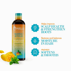 Mielle Organics Mango Tulsi champú aplicación a mano: distribución cómoda.