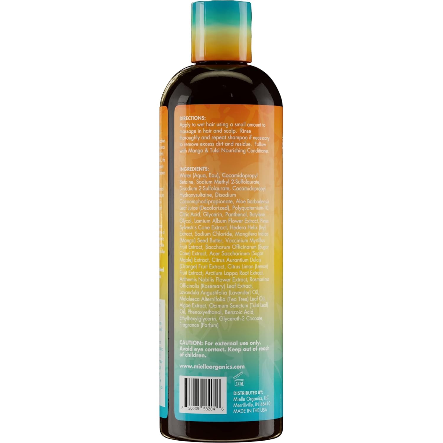 Mielle Organics Mango Tulsi champú cuidado diario: sensación limpia y revitalizante.