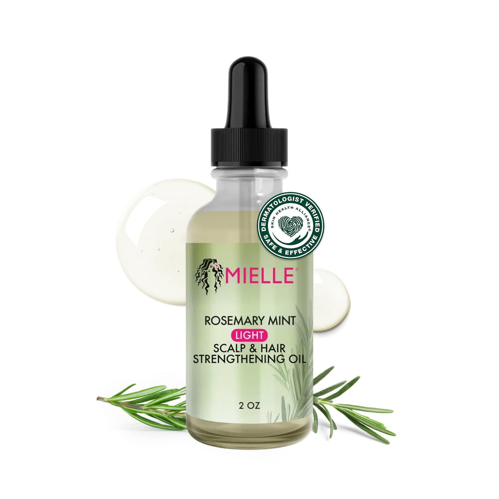 Mielle Organics frasco de aceite romero y menta para fortalecer el cabello.