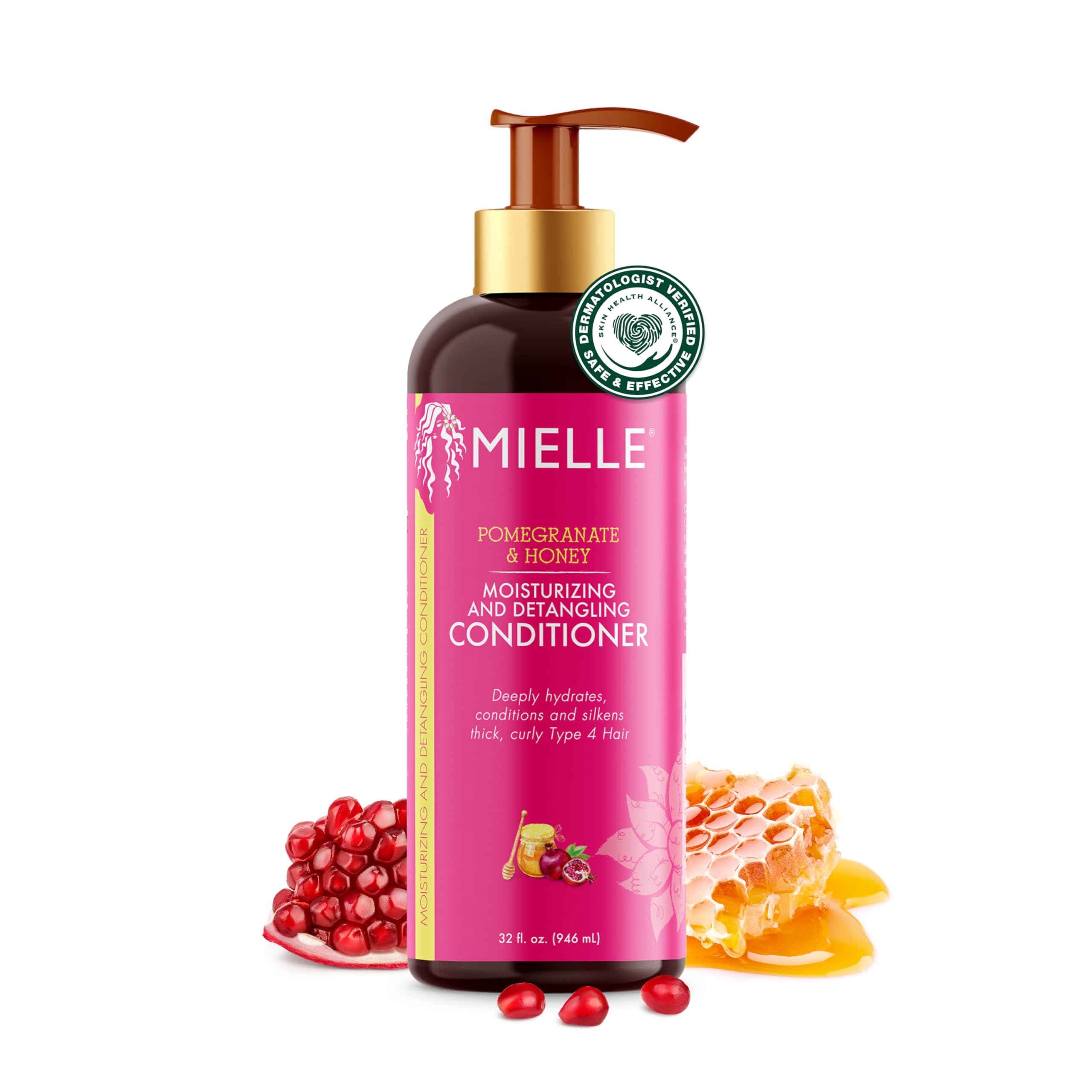 Mielle Organics Granada y Miel, botella del acondicionador desenredante para rizos definidos.