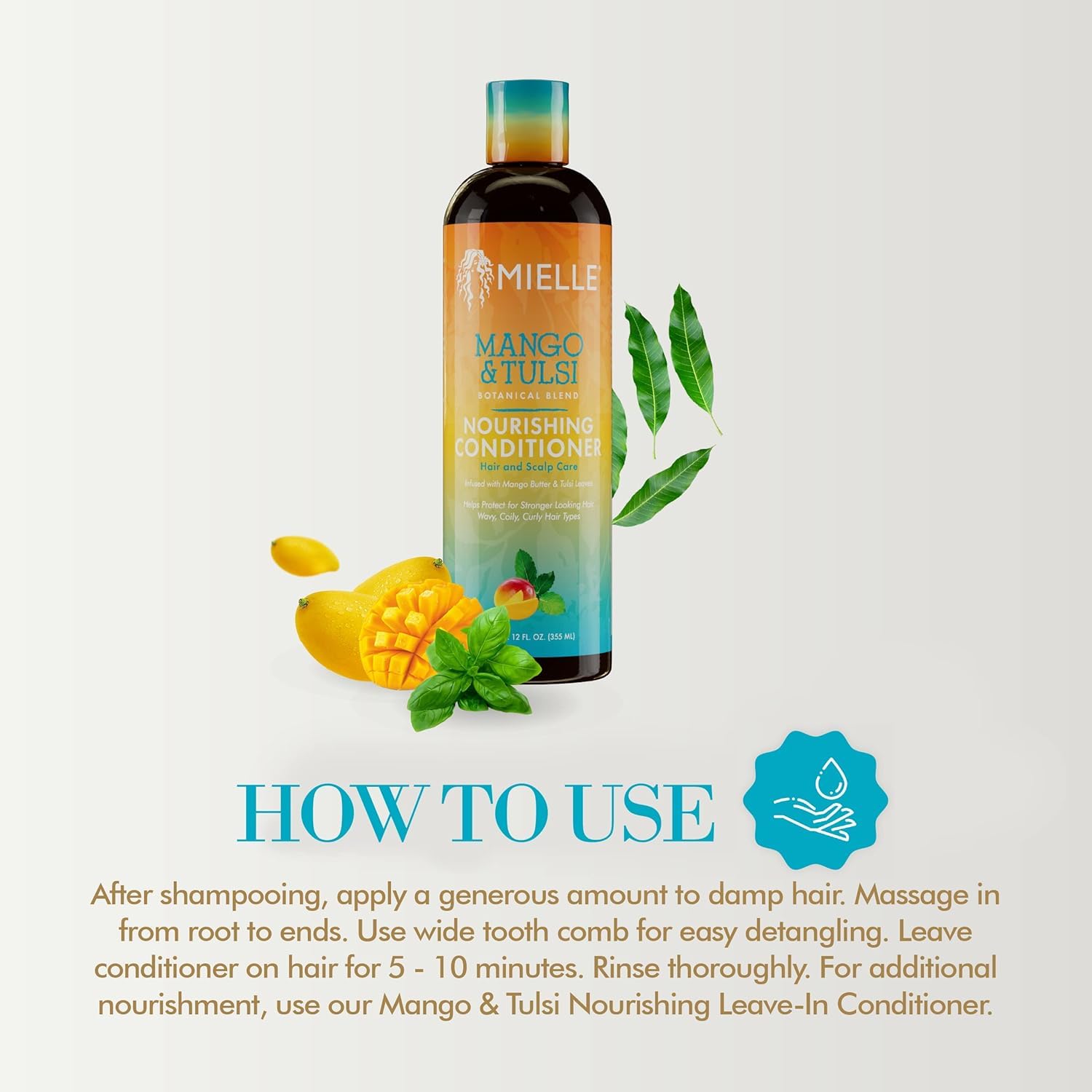 Envase de Mango Tulsi de Mielle Organics es vegano y libre de crueldad