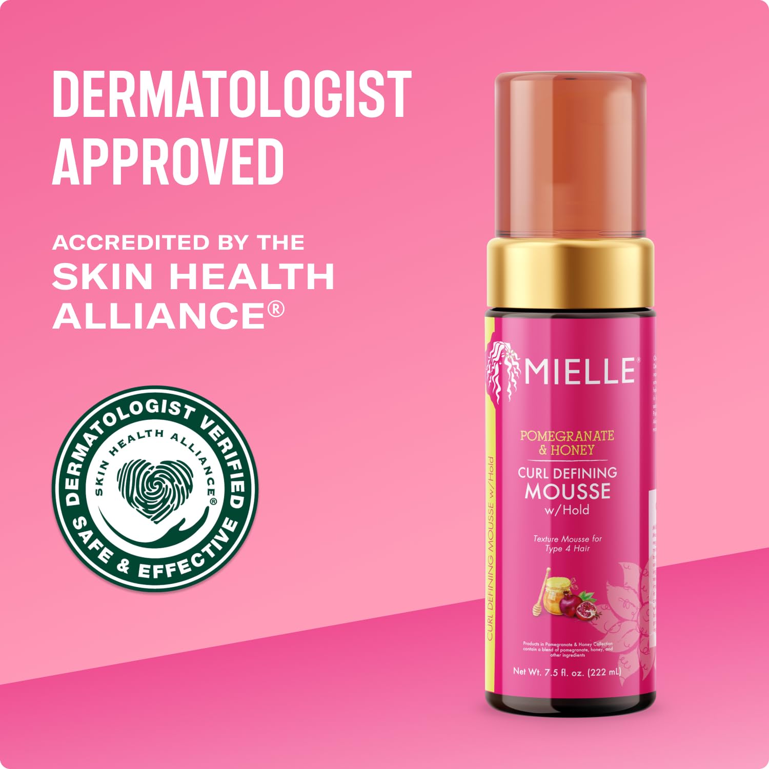 Mielle Organics granada y miel mousse: acabado natural que realza la textura.